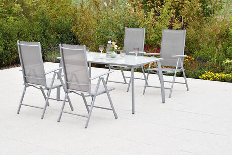 MX Gartenmöbel Amalfi Set 5tlg. Klappsessel verstellbar Silber/Diamantbraun Tisch 150x90cm