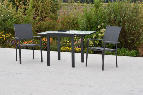 MX Gartenmöbel Milano Set 3tlg. Stapelsessel Aluminium Graphit/Grau Ausziehtisch 65/130x65cm