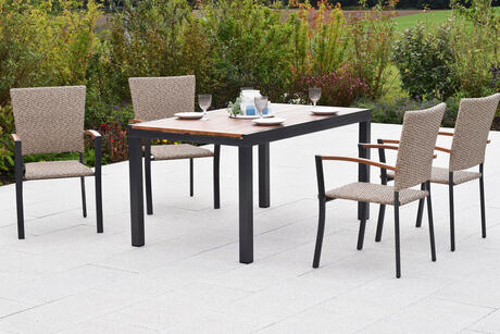 MX Gartenmöbel Teramo Set 5tlg. Stapelsessel Aluminium Graphit/Natur Ausziehtisch 150/200x90cm