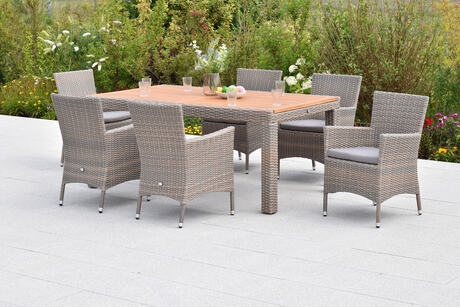 MX Gartenmöbel Teneriffa Set 13tlg. Sessel Sitzkissen Kunststoffgeflecht Akazienholz Tisch 180x100cm