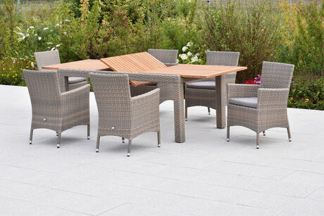 MX Gartenmöbel Teneriffa Set 13tlg. Sessel Sitzkissen Kunststoffgeflecht Akazienholz Ausziehtisch 180/240x100cm