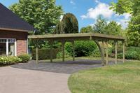 Karibu Doppelcarport Classic 2B, Dach mit Stahlplatten kesseldruckimprägniert 1x Bogen - 5,90x6,68x2,37m