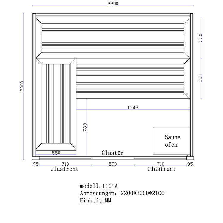EOSPA Sauna E1102A Pappelholz 220x200 9kW Cilindro EOSPA Sauna E1102A Pappelholz 220x200 9kW Cilindro