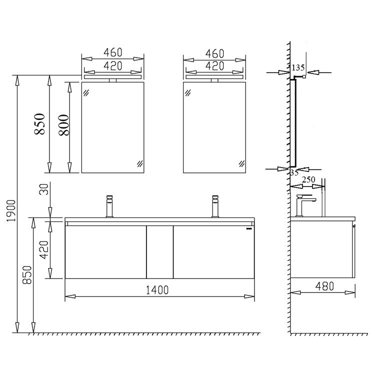 Badmöbel Milano ME-1400 weiß/140x45 Badmöbel Milano ME-1400 weiß/140x45
