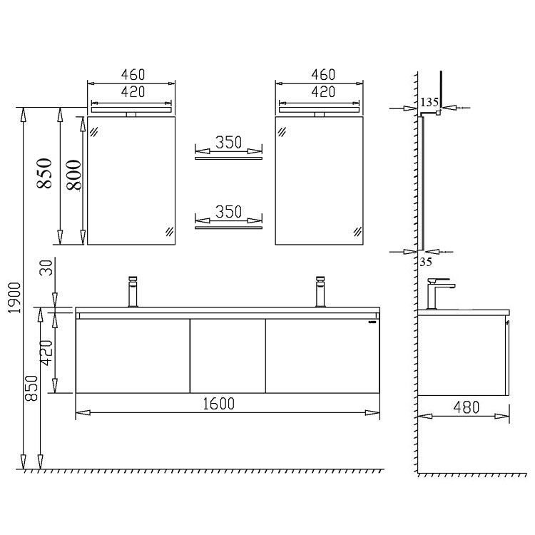 Badmöbel Milano ME-1600 dunkelgrau/160x45 Badmöbel Milano ME-1600 dunkelgrau/160x45