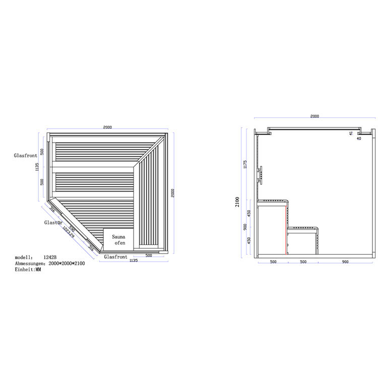 EOSPA Sauna E1242B rote Zeder 200x200 9kW Kivi EOSPA Sauna E1242B rote Zeder 200x200 9kW Kivi