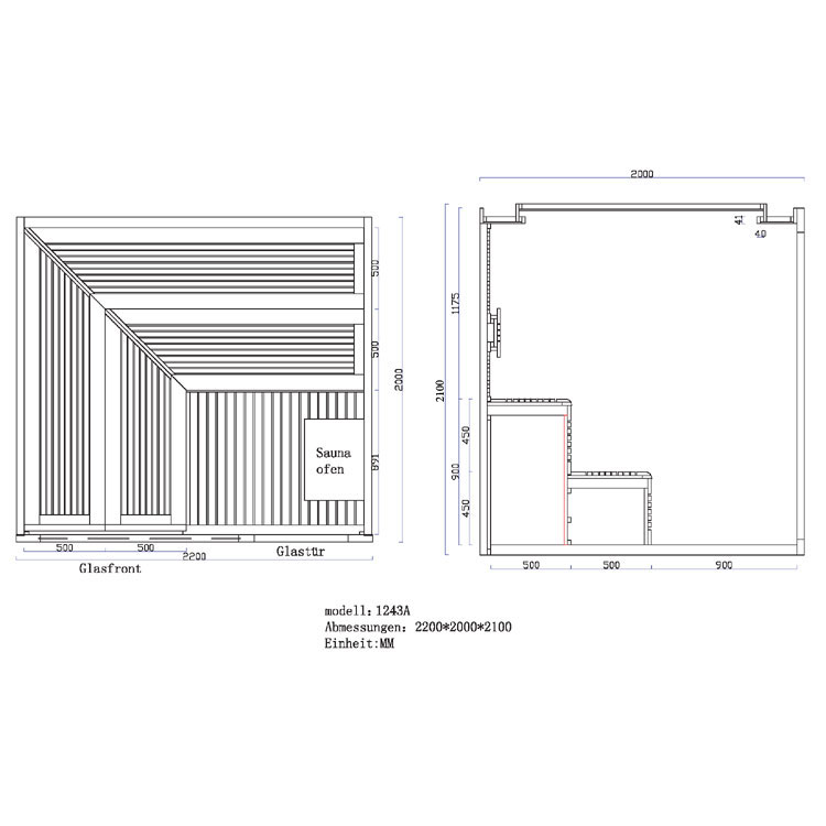 EOSPA Sauna E1243A rote Zeder 220x200 9kW Kivi EOSPA Sauna E1243A rote Zeder 220x200 9kW Kivi