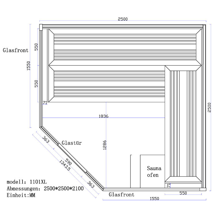 EOSPA Sauna B1101 XL Pappelholz 250x250 12kW EOS BiOMAX EOSPA Sauna B1101 XL Pappelholz 250x250 12kW EOS BiOMAX