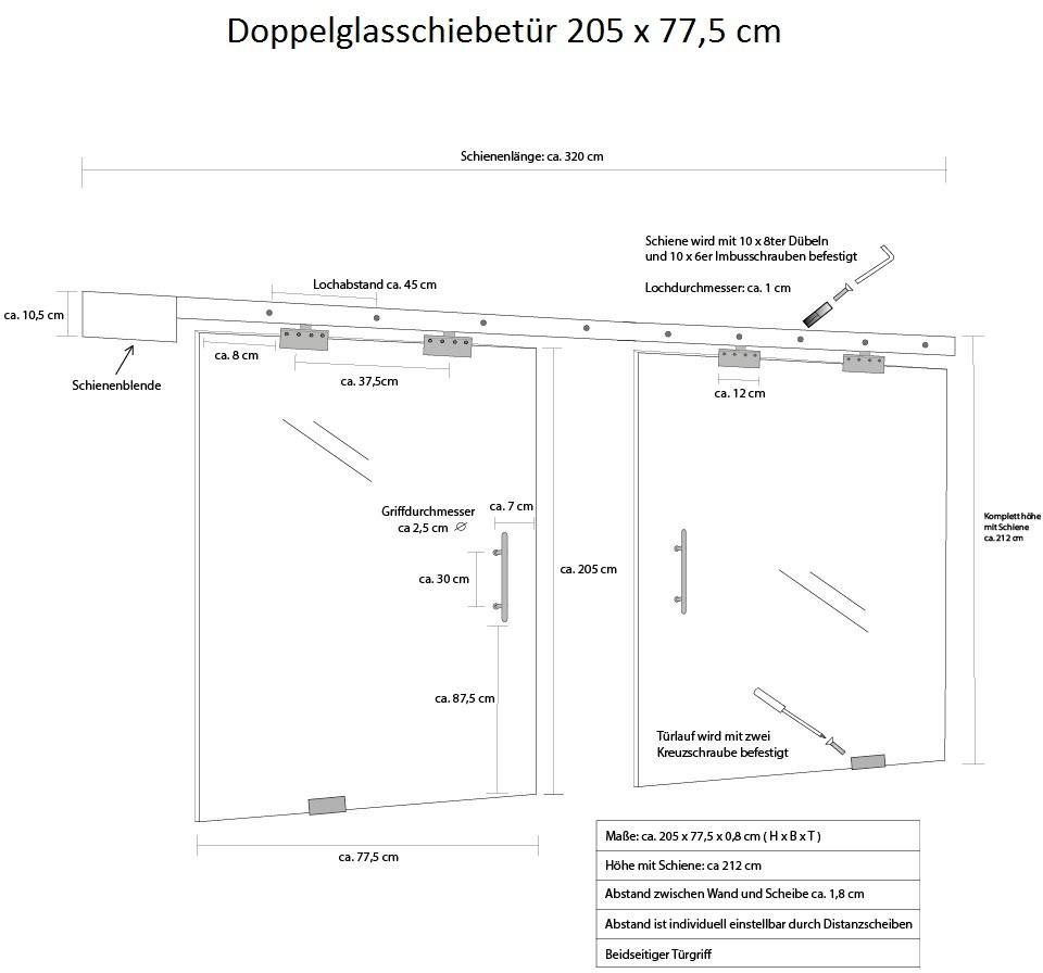 Deluxe Doppelglasschiebetür 2x77,5 cm mit Streifendesign und Muschelgriff Deluxe Doppelglasschiebetür 2x77,5 cm mit Streifendesign und Muschelgriff