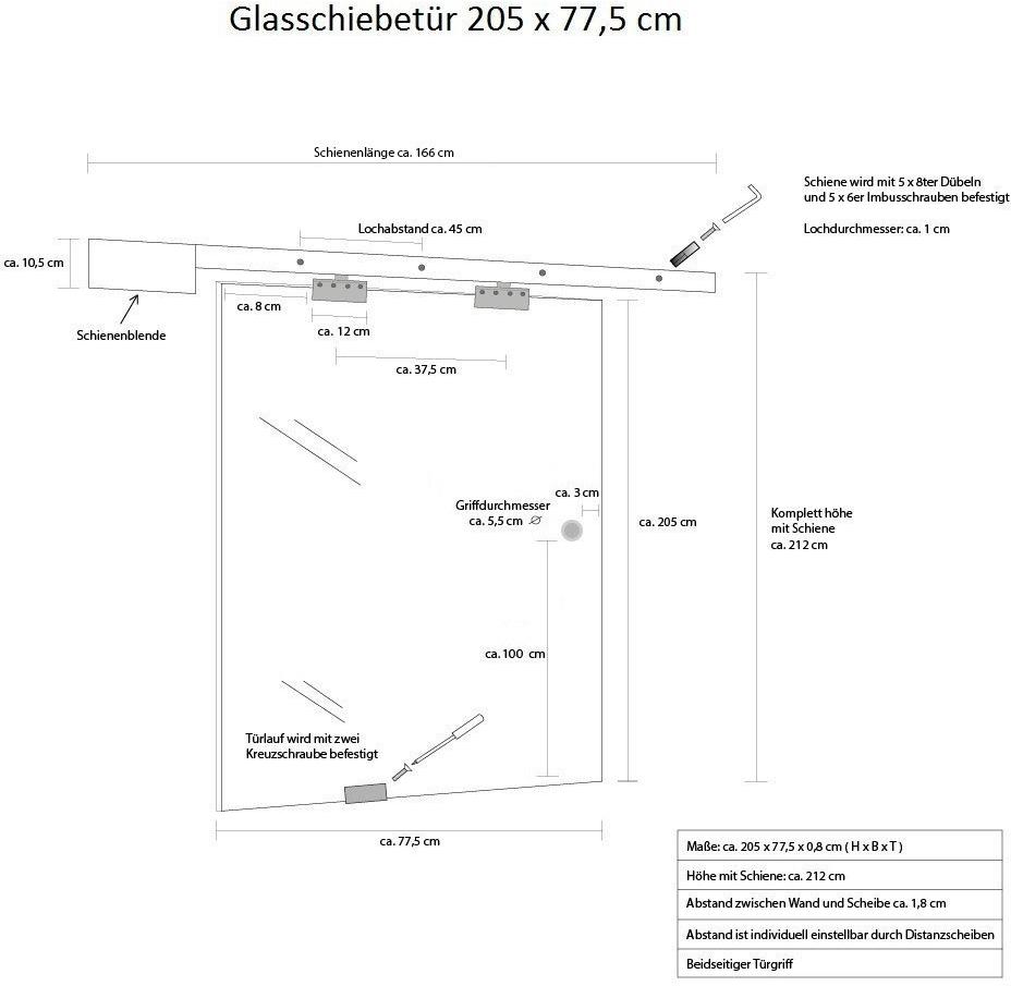 Deluxe Glasschiebetür 77,5 cm mit Streifendesign und Muschelgriff Deluxe Glasschiebetür 77,5 cm mit Streifendesign und Muschelgriff