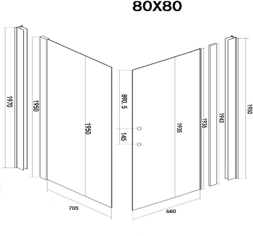 Deluxe Duschabtrennung WHADA-LUMA-80/80-L 80 x 80 x 195 cm links Deluxe Duschabtrennung WHADA-LUMA-80/80-L 80 x 80 x 195 cm links