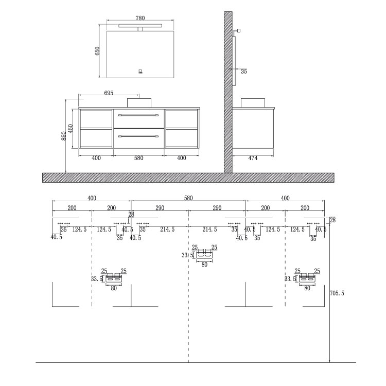 EAGO Badmöbel Neapel NA-1400 weiß 140x47 APweiß EAGO Badmöbel Neapel NA-1400 weiß 140x47 APweiß