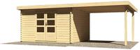 Karibu Woodfeeling Bastrup 7 Blockbohlenhaus 28 mm mit 3m Schleppdach