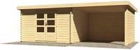 Karibu Woodfeeling Bastrup 7 Blockbohlenhaus 28 mm mit 3m Schleppdach,Rückwand und Seitenwand