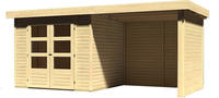 Karibu Woodfeeling Askola 3 mit Anbaudach + 19 mm Seiten- und Rückwand naturbelassen