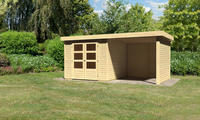 Karibu Woodfeeling Gartenhaus Askola 3,5 mit Anbaudach und 19 mm Seiten- Rückwand naturbelassen