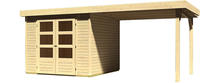 Karibu Woodfeeling Askola 3,5 mit Anbaudach 2,60 m Breite naturbelassen