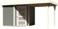 Karibu Woodfeeling Gartenhaus Schwandorf 5 mit Anbaudach 2,20 m Breite terragrau