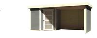 Karibu Woodfeeling Gartenhaus Schwandorf 3 mit Anbaudach 2,60 m Breite und 19 mm Seiten- und Rückwand terragrau