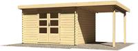 Karibu Woodfeeling Bastrup 7 Blockbohlenhaus 28 mm mit 2m Schleppdach
