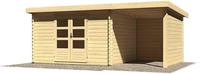 Karibu Woodfeeling Bastrup 7 Blockbohlenhaus mit Schleppdach + Rückwand naturbelassen
