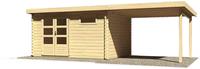Karibu Woodfeeling Blockbohlenhaus Bastrup 8 im Set mit Schleppdach 3 m breit naturbelassen