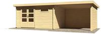 Karibu Woodfeeling Blockbohlenhaus Bastrup 8 mit Schleppdach Seiten - und Rückwand naturbelassen