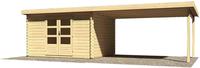 Karibu Woodfeeling Bastrup 7 Blockbohlenhaus mit Schleppdach + Wände naturbelassen