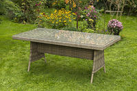 MX Gartentisch Riviera, 180x90cm, aufliegende Glasplatte, naturgrau PolyRattan