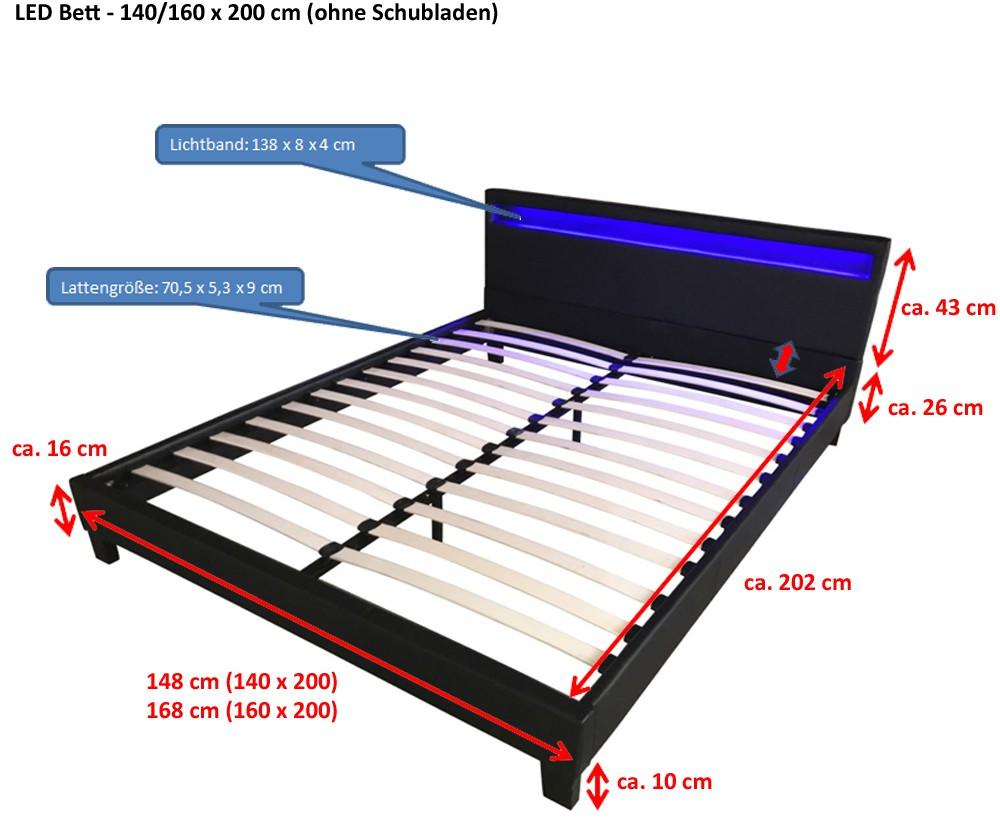 LED Bett Astro 160 x 200 Schwarz LED Bett Astro 160 x 200 Schwarz
