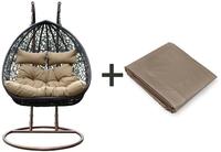 Deluxe Polyrattan Hängesessel TWIN braun geschwungen - komplett inkl. Regenabdeckung
