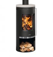 Kaminofen Justus Faro 2.0 Stahl Schwarz Abdeckplatte Kalkstein Cream rund 6 kw