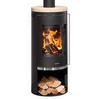 Kaminofen Justus Faro 2.0 Stahl Schwarz Abdeckplatte Sandstein rund 6 kw