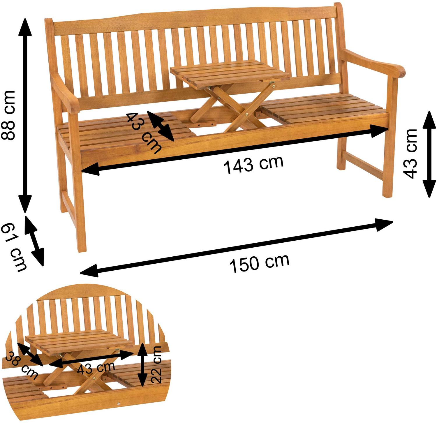 IN Gartenbank 3-Sitzer Sun Flair Eukalyptus Klapptisch 150x61cm IN Gartenbank 3-Sitzer Sun Flair Eukalyptus Klapptisch 150x61cm