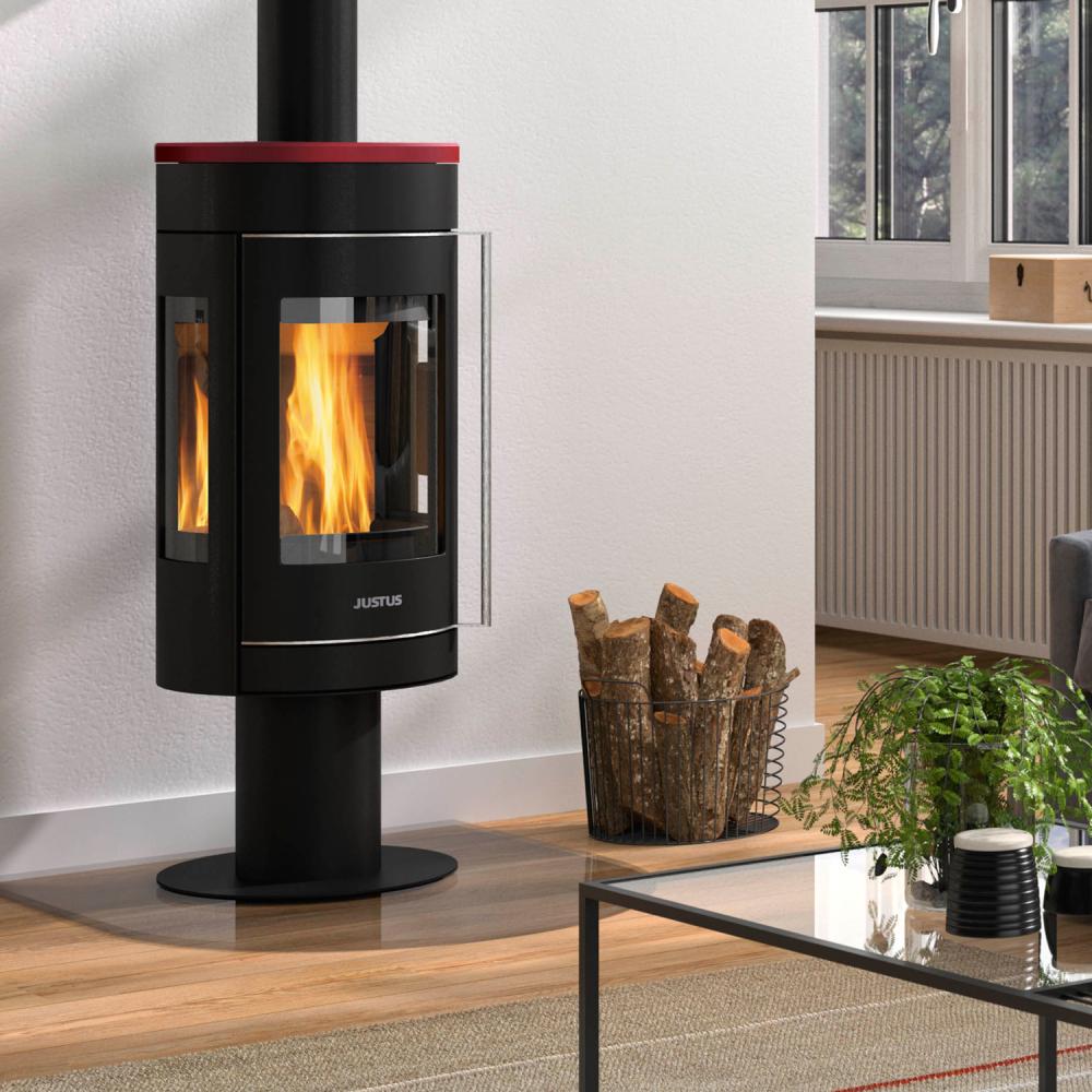 Kaminofen Justus Meva Schwarz/Abdeckplatte Bordeaux 5,5 kW Kaminofen Justus Meva Schwarz/Abdeckplatte Bordeaux 5,5 kW